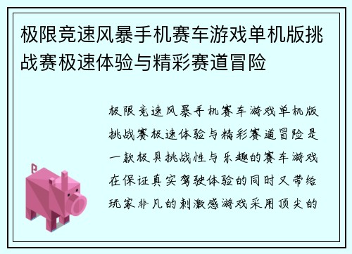 极限竞速风暴手机赛车游戏单机版挑战赛极速体验与精彩赛道冒险